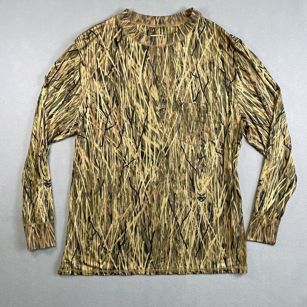 M2D Made 2 Deceive Camo Shirt Mens L Yellow Sticks Long Sleeve Hunting Stretch